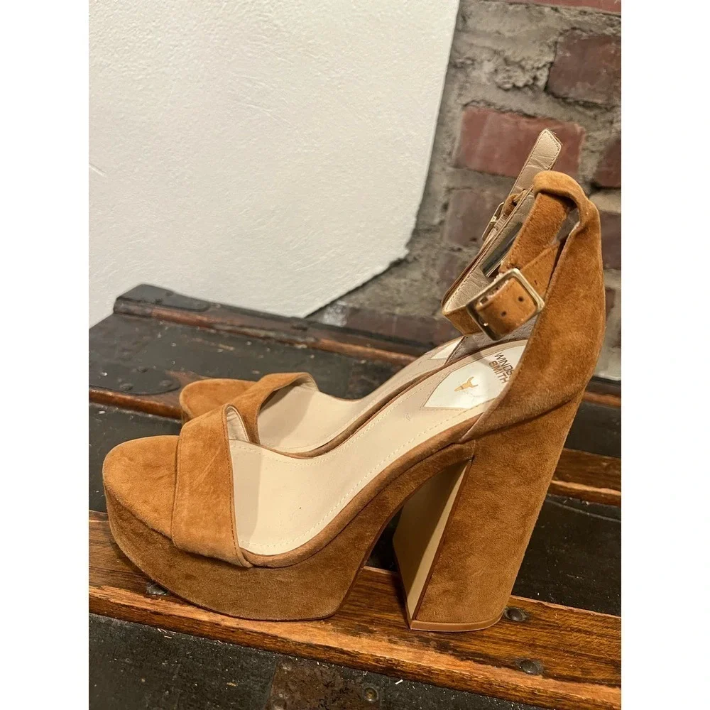 Windsor Smith Roar Tan Suede Chunky Block Heel Platform Sandals Bratz Boho Y2K